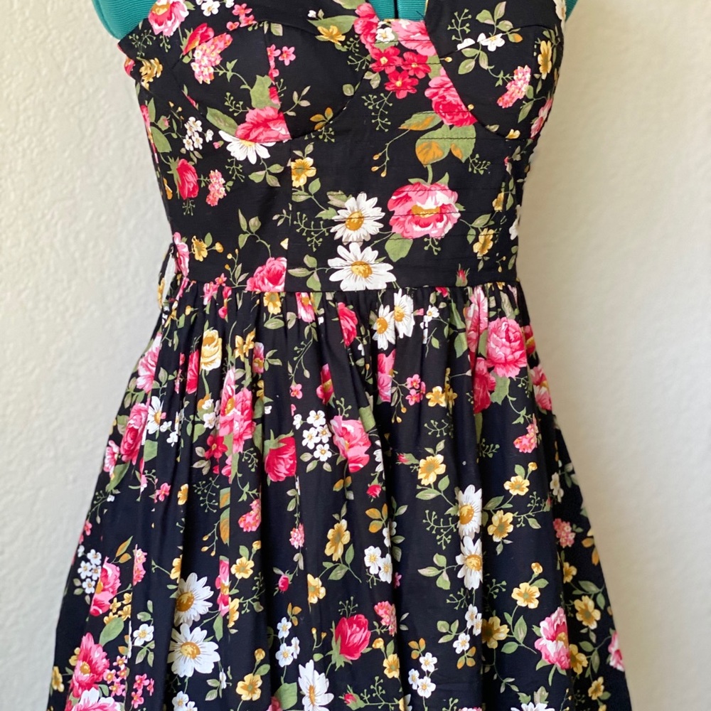 SOLD floral black ruffle minidress sz S - Picture 3 of 8